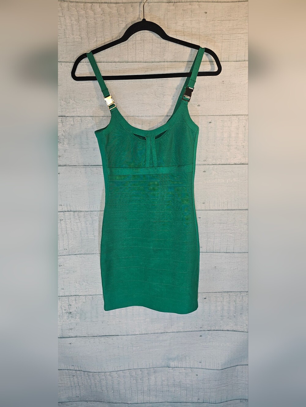 Marciano Green Bodycon Mini Dress with Gold Buckle Straps